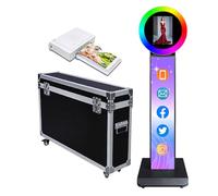 Cabine photo pour iPad avec étui de vol, compatible avec iPad pour iPad de 10" à 13", cabine photo selfie avec lumières RVB, pour YouTube, vidéo, Tiktok Live (machine noire + mini imprimante, style E)
