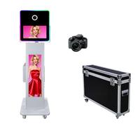 Cabine photo reflex numérique de 15,6", écran tactile pour selfie, appareil photo avec écran LCD de 29", anneau lumineux LED de contrôle par application, cabine photo avec étui de transport pour