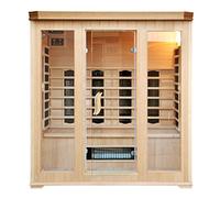 Cabine Sauna Infrarouge 4-5 Places Bois Hemlock 2640W | CHROMOTHÉRAPIE 7 COULEURS : 7 diffuseurs infrarouges, station LCD, radio Bluetooth, ionisateur d'oxygène inclus