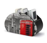 Cabine téléphonique anglaise rouge Big Ben London Support de télécommande TV avec 5 compartiments, joli plateau en cuir PU pour télécommande, organiseur de bureau, porte-stylos, pour table de chevet,