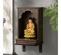 Cabinet d'alarme en bambou monté mural/tablette, sanctuaire de bouddha sculpté chinois avec plateau de traction pour le travail à domicile, Table d'album Feng Shui pour les statues de Bouddha et de
