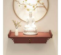 Cabinet d'autel bouddhiste en métal monté au mur avec plateau de traction en acier robuste Pooja Mandir Table Sanctuaire Niche Suspendu Méditation Encens Zen Shelf (bronze rouge, 40 cm/15,7 pouces)