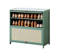 Cabinet de chaussures moderne de grande capacité avec portes en rotin respirant imitation rotin, locker multifonction pour entrée, hallway, salle de bain, cuisine, 7 niveaux ()