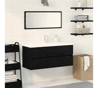 Cabinet de lavabo vidaXL avec évier intégré en chêne noir en bois d'ingénierie, Cabinet de lavabo vidaXL en chêne noir 90x38,5x45 cm en bois d'ingénierie