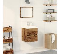 Cabinet de lavabo vidaXL avec évier intégré en bois composite chêne noir, Cabinet de lavabo vidaXL bois ancien 41x38,5x45 cm en bois composite