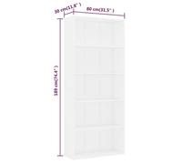 Cabinet de Livre SOLOMOON, CHIC Bibliothèque à 5 niveaux - Pour salon/bureau - Blanc 80x30x189 cm, Bois d'ingénierie BB833
