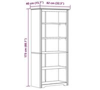 Cabinet de Livre SOLOMOON, CHIC Bibliothèque BODO gris 82x40x173 cm, bois pin massif 5 niveaux - Pour salon/bureau - BB809