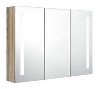 Cabinet De Miroir De Salle De Bain Led Bandes Led Doubles 3 Étagères Rangement 89x14x62 Cm Marron