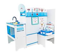 Cabinet Médical Enfant en Bois Siper Jouet Éducatif Montessori Centre Médical 3 en 1 avec Mallette et Accessoires Jeu de Docteur pour Fille et Garçon ATAA