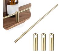 Cabinet Metal Guardrail Bar for Wood Shelves, Brass Bar Shelf Guard Rail with 3 Posts, 20 24 32 36 38 in Long Prevent Falling Barrier Rod for Gallery(Brass-Style B,88cm/34.6in)