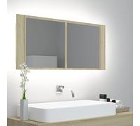 Cabinet miroir LED pour salle de bain, finition chêne Sonoma, 100 x 12 x 45 cm, lumière RVB, miroir acrylique, vanité de rangement murale pour l'organisation des toilettes