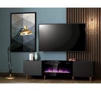 CABINET TV AVEC CHEMINÉE ÉLECTRIQUE PAFOS cm180x40x49 NOIR MAT