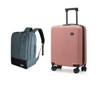 CabinFly Ryanair Valise 55 x 40 x 20 cm et sac à dos cabine 40 x 20 x 25 cm pour bagage à main Ryanair Bagage cabine Sac à dos de voyage, Or rose et bleu, 55x40x20cm + 40x20x25cm, Valise