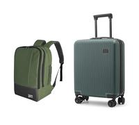 CabinFly Valise bagage à main 55 x 40 x 20 cm et sac à dos cabine 40 x 20 x 25 cm pour avion Ryanair, bagage à main, bagage de cabine, valise rigide, petit sac à dos de voyage, avec serrure TSA, vert