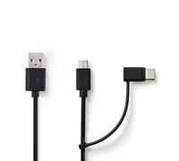 Câble 2 en 1 | USB 2.0 | USB-A Mâle | USB Micro-B mâle / USB-C™ Mâle | 480 Mbps | 1.00 m | Plaqué nickel | Rond | PVC | Noir | Label