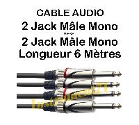 Câble 2 Jack 6,35 Mâle MONO vers 2 Jack 6,35 Mâle MONO Long 6 Métres