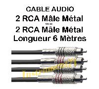 Câble 2 RCA Mâle Fiches Métal vers 2 RCA Mâle Fiches Métal Longueur 6 Métres