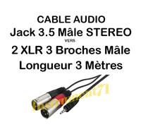 Câble 2 XLR 3 Broches Mâle vers Jack 3.5 Mâle STEREO longueur 3 Métres