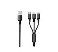Câble 2GO 797154 USB 3m - Connecteur USB-B vers USB-C / Micro-USB B / Lightning (Mâle-Mâle) - Courant max. 3A - Noir, gaine Nylon, connecteurs Aluminium