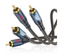 Câble 2RCA Câble Subwoofer Câbles RCA (L&R) Mâle à Mâle Plug plaqué or rouge et blanc Boîtier Aluminium Câbles Audio Stéréo tressé en nylon pour TV, Barre de son, Amp, Haut-parleu (1 mètre)