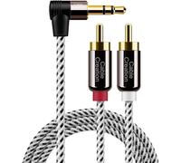 Câble 3,5 mm vers RCA mâle coudé 3,5 mm vers 2 x RCA mâle, audio stéréo auxiliaire et répartiteur plaqué or pour smartphones, MP3, tablettes, haut-parleurs, home cinéma, HDTV, environ 1