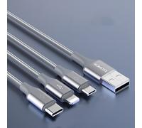Câble 3 En 1 1 m 8 Pin Type-C Micro USB 3,5 A Charge 3 Appareils Simultanément Gris YONIS