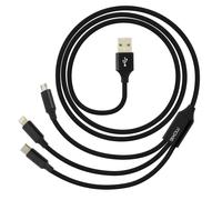 MOXIE Câble 3 en 1 Lightning USB type-C Micro-USB 3A Noir