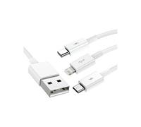 Cable 3 en 1 USB vers Lightning USB-C et Micro USB 2.5A 15 mètres Blanc