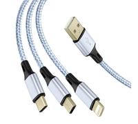 Câble 3 en 1 vers USB-C MicroUSB et Lightning Charge Rapide 1,2m Nylon Tressé