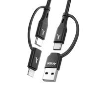 Câble 4 en 1 USB-C et USB vers USB-C et Lightning Charge 20W 1m Noir