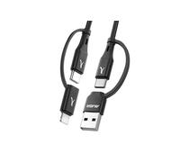 Câble 4 en 1 USB-C et USB vers USB-C et Lightning Charge 20W 1m Noir