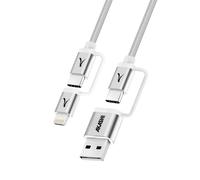 Câble 4 en 1 USB-C + Lightning Compatible Apple CarPlay Android Auto Akashi Gris