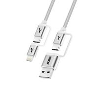 Câble 4 en 1 USB-C plus Lightning Compatible Apple CarPlay Android Auto Gris