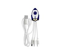 Câble 5 en 1 Andy XXL Micro USB / USB C / Lightning vers USB A et C Fusée 1m Blanc / Bleu