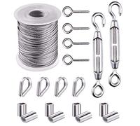 Cable Acier 2mm, 19 Pcs Cable Inox Câble Métallique Enduite de PVC 15M/50Ft, Corde de Cable en Acier Inoxydable 304 avec M5 Tendeur Cable Inox/M2 Cosse Coeur/M5 Crochet Oeil etc Suspendre Kit