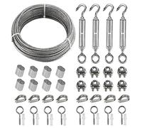 Cable Acier 3mm - 20m Corde en Acier Inoxydable Kit inclure Câble en Acier Inox de PVC avec Tendeur de fil M5 et U Boulon Clip de Câble métallique, vis à œil et cosse coeur, Cable Suspendre Kit
