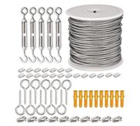 Cable Acier Gainé, Cable Inox 1 ensemble 15/30/50 M Kit de câble métallique multifonctionnel en acier inoxydable cordon tente corde à linge suspendue extérieur cordes garde-corps(20m)