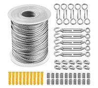 Cable Acier Inox 2 mm Suspendre Kit avec 55 Accessoires, Corde a Linge Acier, Tendeur Cable Inox, Piton à Visser, M2 Boulon Clip, pour Corde de Tente, Corde à Linge, Lustre D'extérieur (20m)