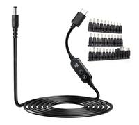 Câble adaptateur 65 W type C PD vers DC 5,5 x 2,1 mm - Tension réglable de 1,2 m - 5 V/9 V/12 V/15 V/20 V - Câble de prise PD-ON-DC avec 34 adaptateurs pour ordinateur portable, routeur, moniteur, hub