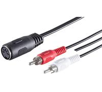 Câble adaptateur audio haute qualité, 3 x 0,2 m, prise DIN 5 broches vers 2 prises RCA/Stéréo + Masse. Connecteurs moulés. Contacts nickelés. Idéal pour les systèmes Hi-Fi et le matériel de studio.