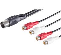 Câble adaptateur audio haute qualité, 5 prises DIN 5 broches vers 4 prises RCA (0,2 m au total). Connecteurs moulés et contacts nickelés. Idéal pour les systèmes Hi-Fi et le matériel de studio.