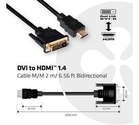 Câble adaptateur club3D DVI / HDMI Fiche mâle DVI-D 24+1 pôles, Fiche mâle HDMI-A 2.00 m noir CAC-1210 ignifuge Câble DVI