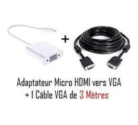 Câble Adaptateur Convertisseur micro HDMI Mâle à VGA Femelle + Cable VGA M/M 3 mètres G