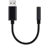 Câble adaptateur de casque audio USB vers jack 3,5 mm 0,6 m, carte son stéréo externe prise en charge USB vers port auxiliaire TRRS 4 pôles, compatible avec ordinateur portable, PC, Mac, PS4, ordinateurs de bureau, etc. (Noir)