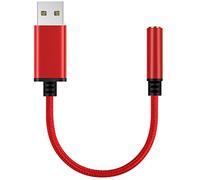 Câble adaptateur de casque audio USB vers jack 3,5 mm 0,6 m, carte son stéréo externe prise en charge USB vers port auxiliaire TRRS 4 pôles, compatible avec ordinateur portable, PC, Mac, PS4, ordinateurs de bureau, etc. (Rouge)