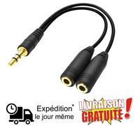Câble Adaptateur - Doubleur-Splitter - Audio Stéréo - 1 jack 3,5 mm mâle vers 2 jack 3,5 mm femelle Pour Ecouteurs Casque