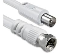 Câble adaptateur pour antenne satellite de 5 mètres, blindé (2 conducteurs), connecteur F vers coaxial, blanc, 80 dB