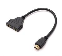 Câble adaptateur répartiteur HDMI 1 vers 2 voies, compatible avec deux téléviseurs simultanément, résolution HD 1080p, nombreuses applications.