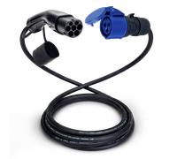 Câble adaptateur type 2 (côté station de charge) vers prise CEE bleue 32A à 3 pôles | 20 mètres