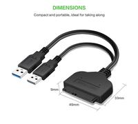 Câble adaptateur USB 3.0 vers SATA 7 + 15 broches pour disque dur SSD de 2.5 pouces, 20/25CM, haute qualité, nouveau